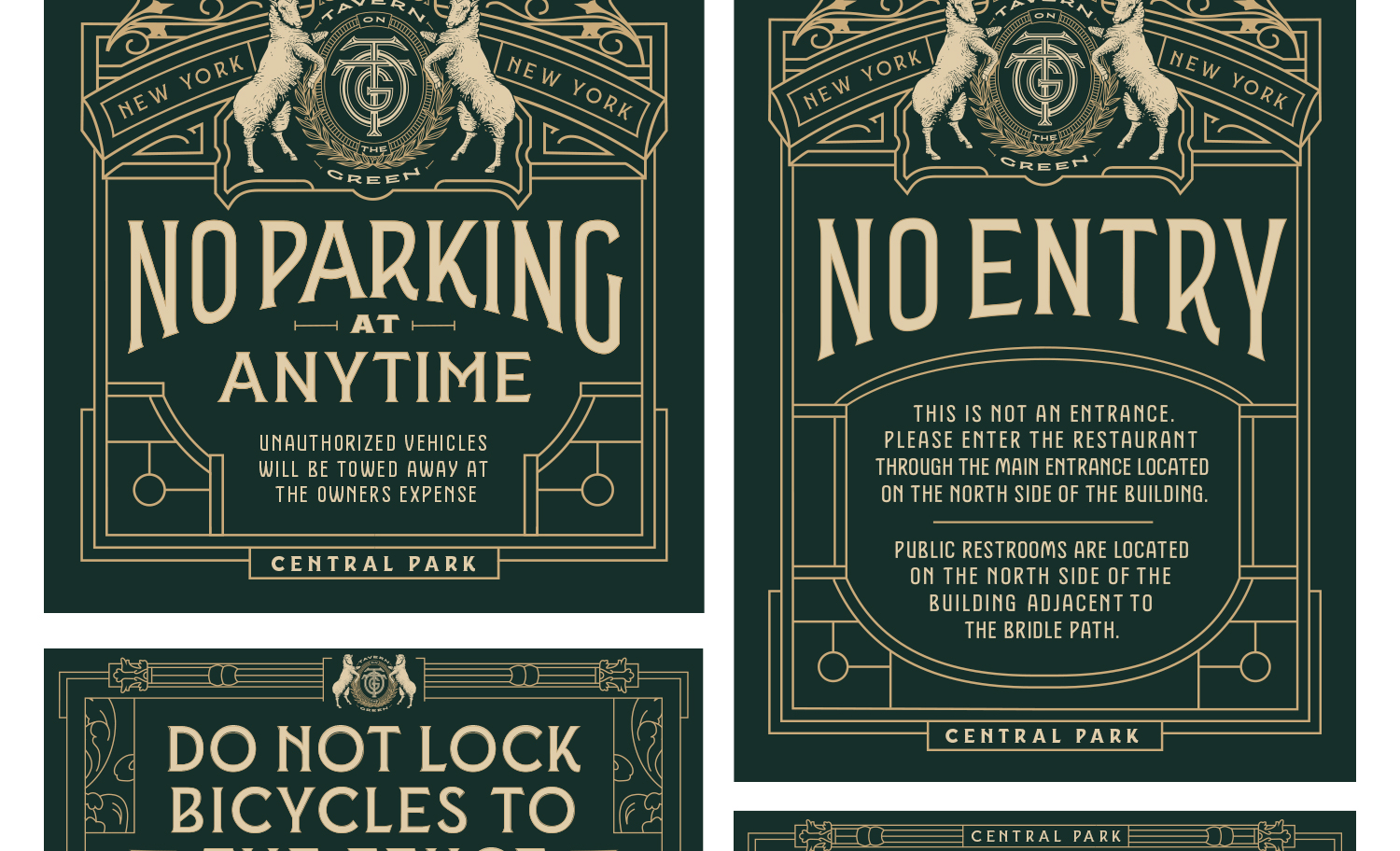 Tavern on the Green restaurant branding display board