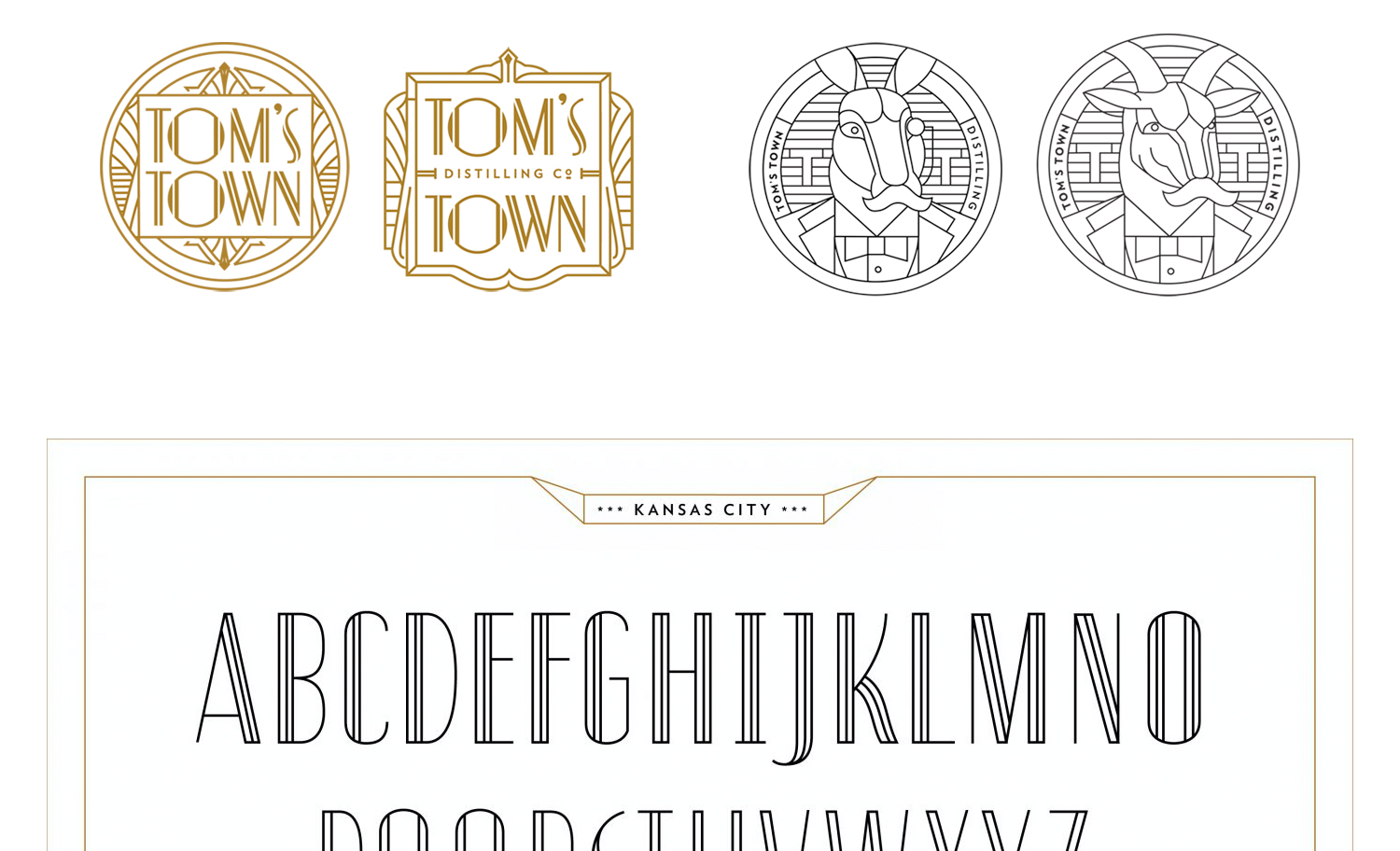 Tom's Town Distilling Co: Spirits Branding Logo in Different patterns