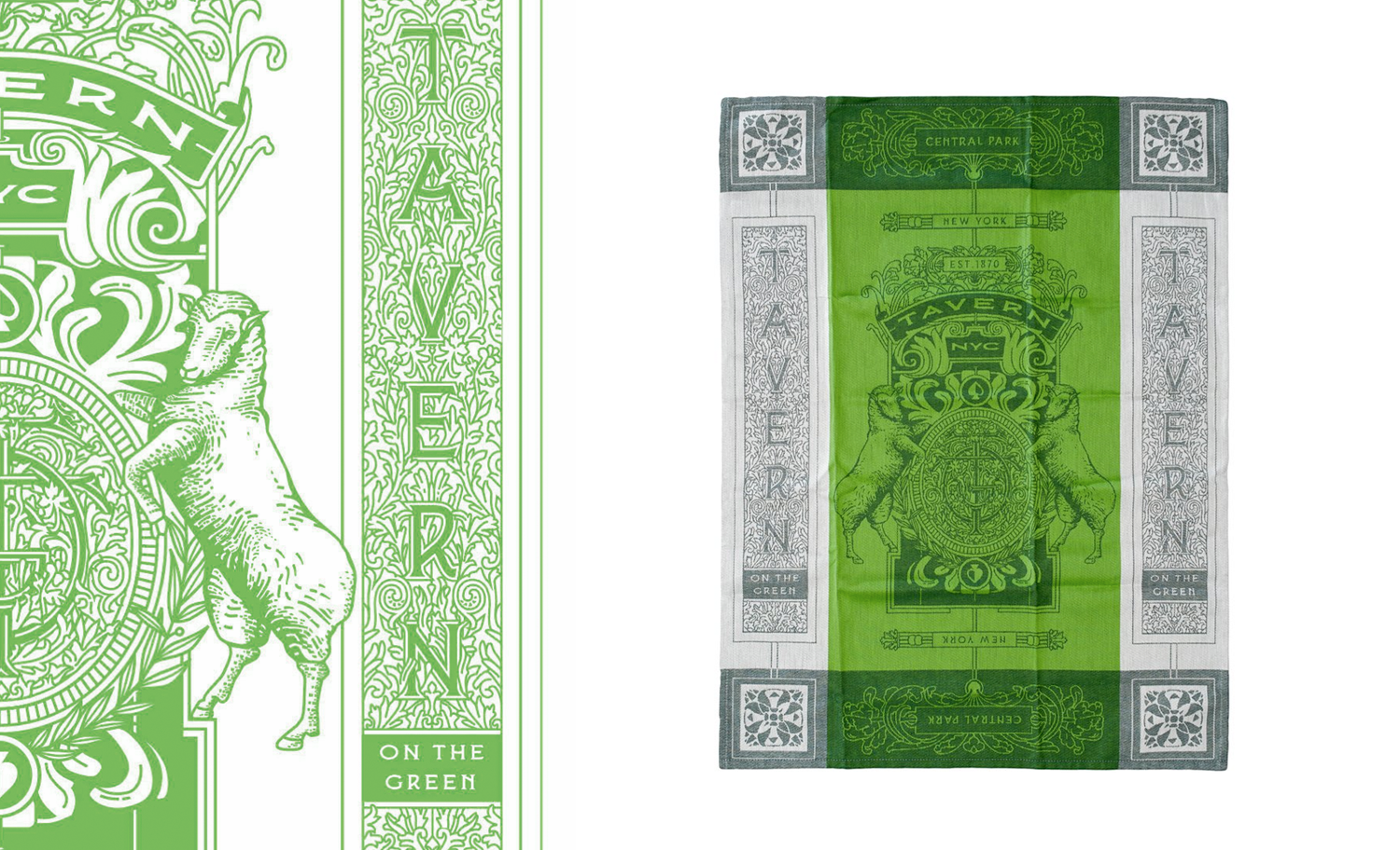 Tavern on the Green restaurant branding logo on Dishtowel