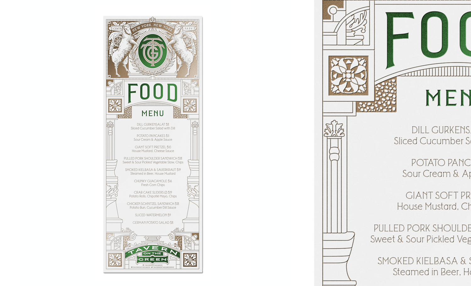 TAVERN ON THE GREEN FOOD MENU