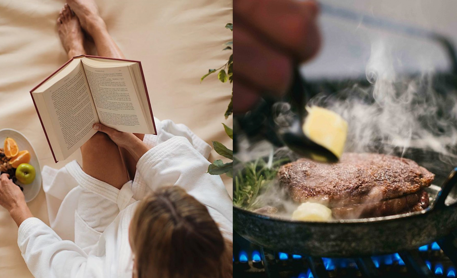 Lady Reading Book and Food Image